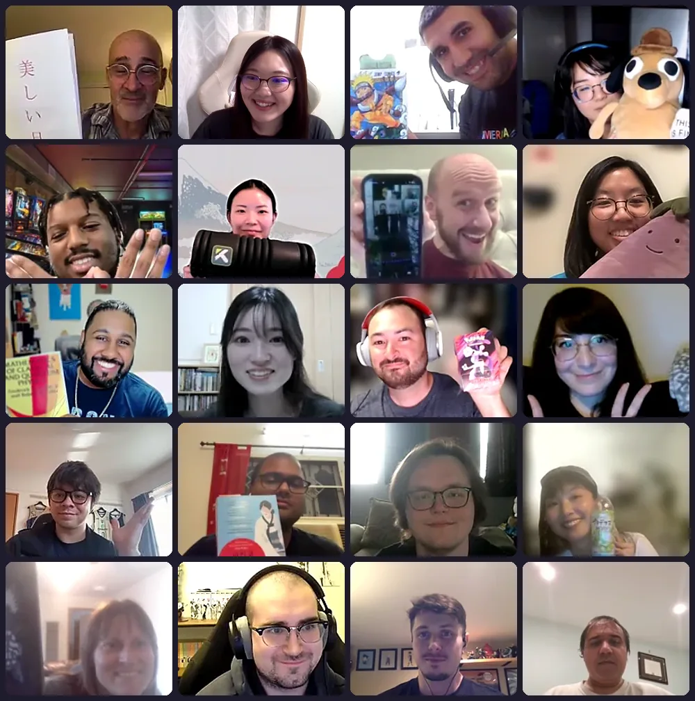 Smiling learners and teachers in our live speaking sessions on Zoom